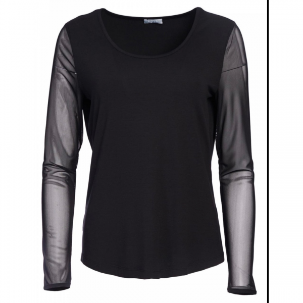 Naya Mesh Sleeve Top in Black