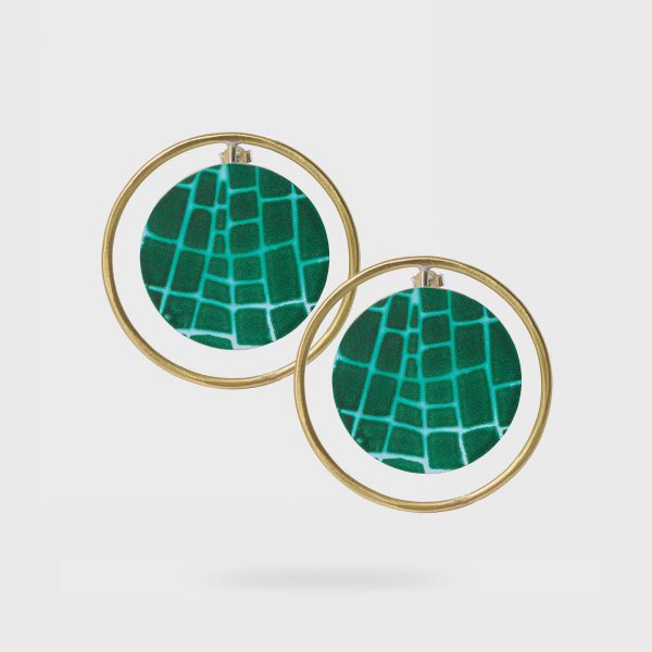 Katerina Vassou Brass Earrings with Green Animal Print Pattern