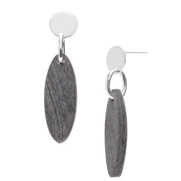 Branch Small  Grey Natural Oval Horn Drop Earrings Silver