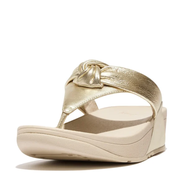 Fitflop Lulu Padded-Knot Metalic Leather Toe-Post Sandal Platino