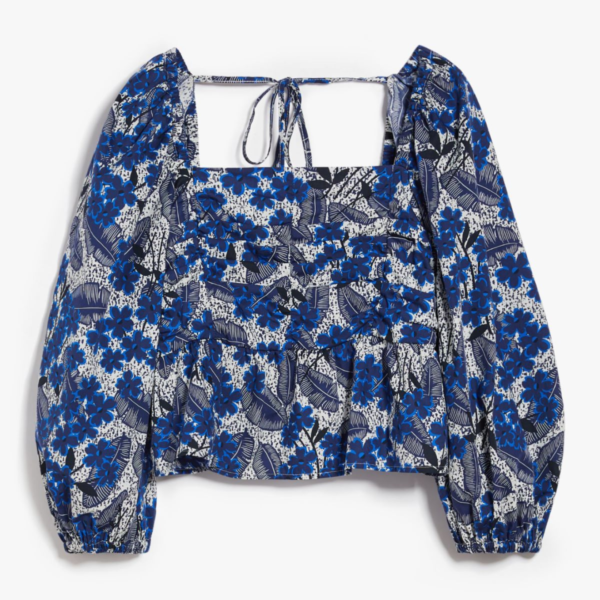 MaxMara Weekend Palpiti Blue Ivory Ruched Top