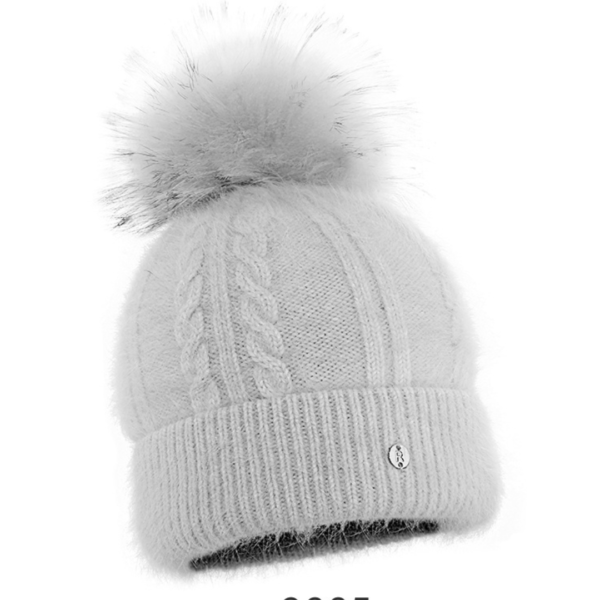 Rabionek Grey Deep Cuff Pom Pom Hat