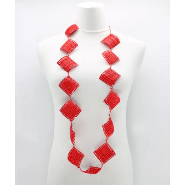 Jianhui Thread on Square Re-Cycled Plastic Necklace in Red