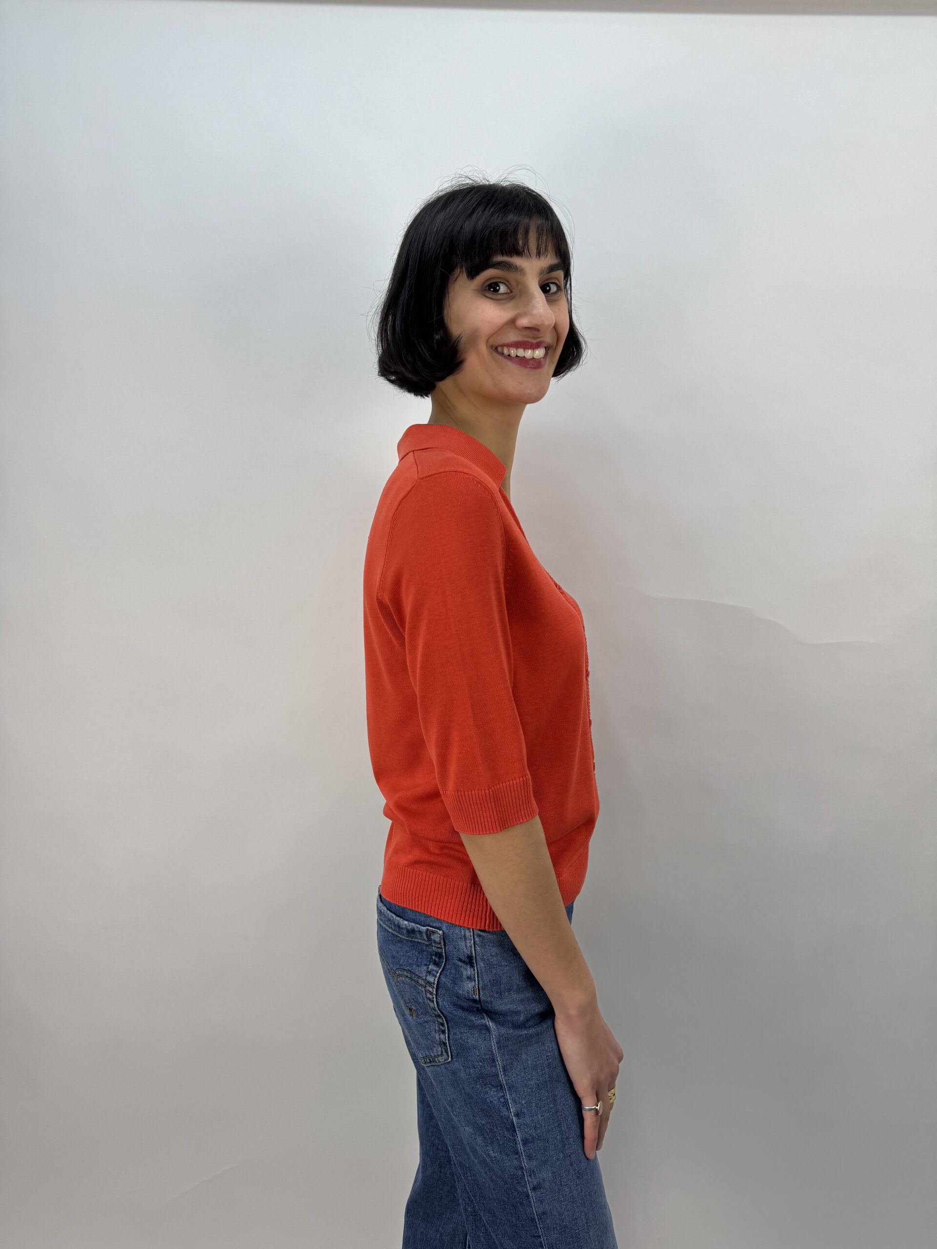 Estheme Silk Polo Top in Chilli - Image 2