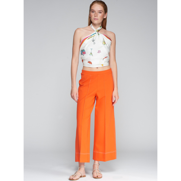 Vilagallo Orange Wide Leg Trousers With Contrast Stitching