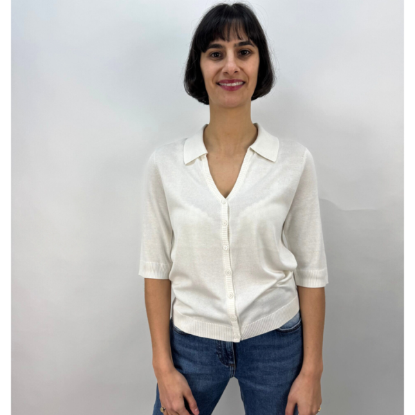 Estheme Silk Polo Top in Creme