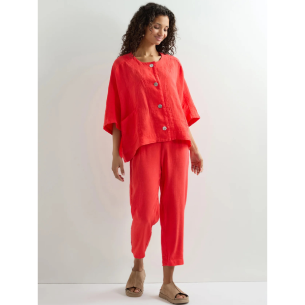 Sahara Twisted Linen Slim Trouser In Scarlet