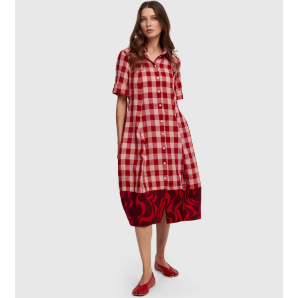 Alembika Checked Dress with Pattern at Hem