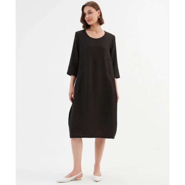 Tirelli Diagonal Seam Linen Dress in Black