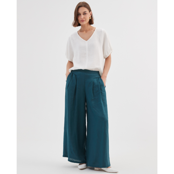 Tirelli Pleat Front Linen Palazzo Pant in Deep Marine