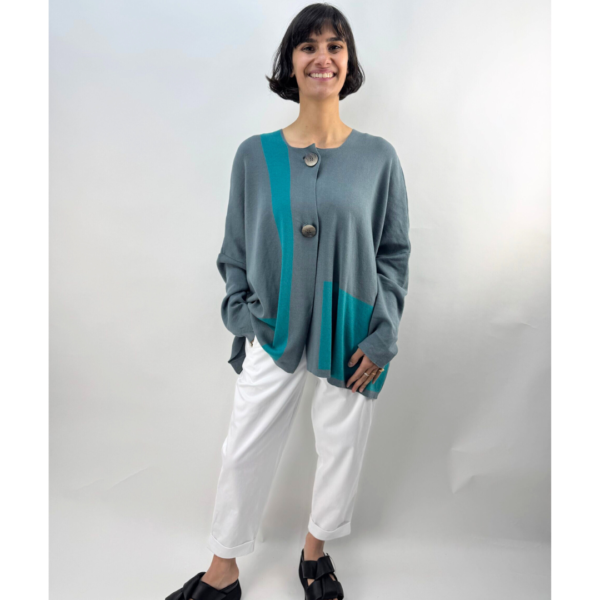 KnitKnit Oversized Cardigan In Grey/Petrol
