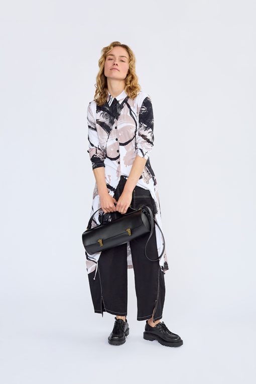Elsewhere Long Print Jersey Cardigan with Wrinkle Detail - Image 2