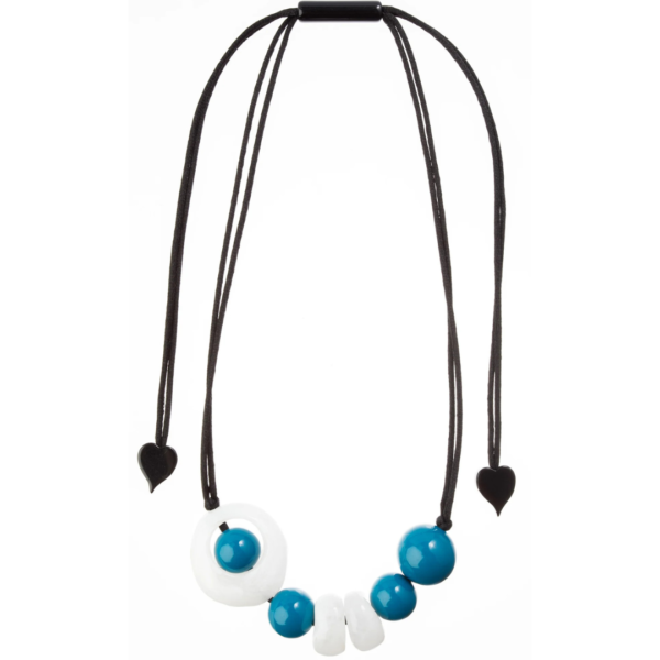 Zsiska Ori Bead Short Necklace Turquiose/White