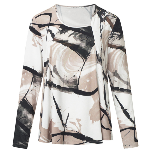 Elsewhere A Line Print Top In Cream And Black
