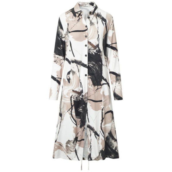 Elsewhere Long Print Jersey Cardigan with Wrinkle Detail