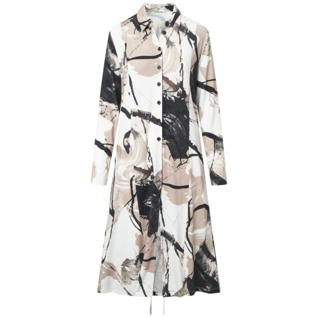 Elsewhere Long Print Jersey Cardigan with Wrinkle Detail