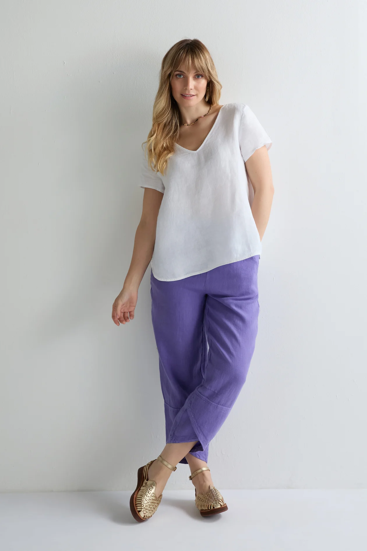 Sahara Linen Tulip Hem Bubble Trouser in Dahlia - Image 2