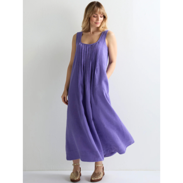 Sahara Linen Pleat Front Sleeveless Dress in Dahlia