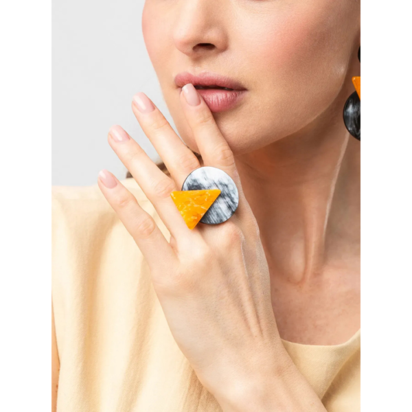 Indira Buffalo Horn And Resin Ring In Neutral And Orange