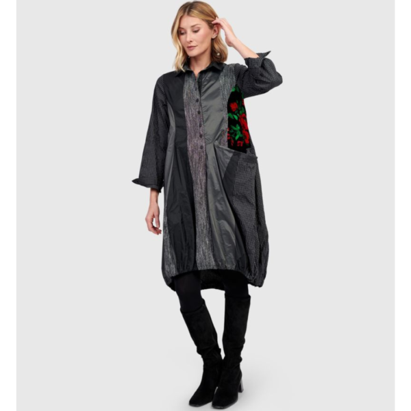 Alembika Shirt dress with Velvet Print Side Panel and Large Pocket