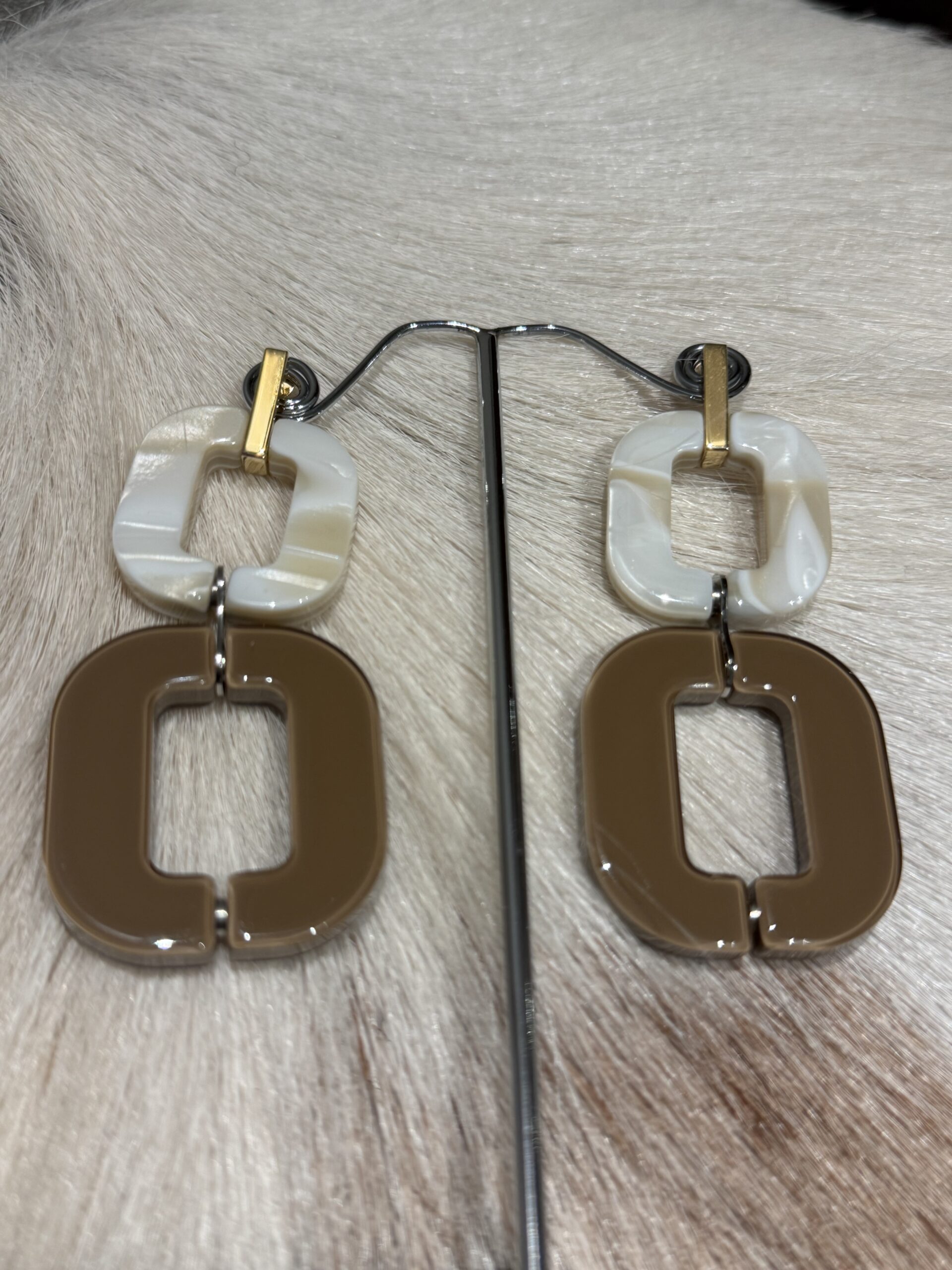 XAVIER-DEROME Double Earrings Cream/Camel - Image 2