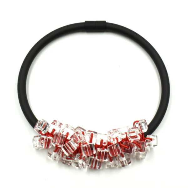 Christina Brampti short necklace K2447 Rubber with pvc Beads Red Cord