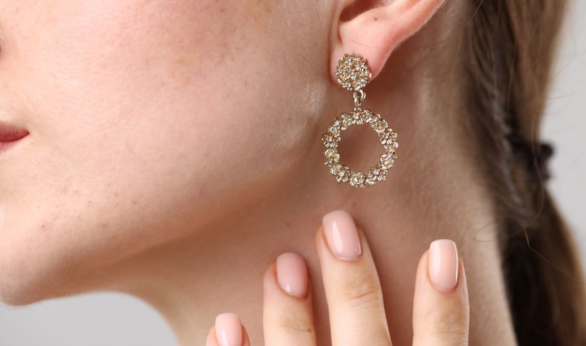 Woman wearing earrings