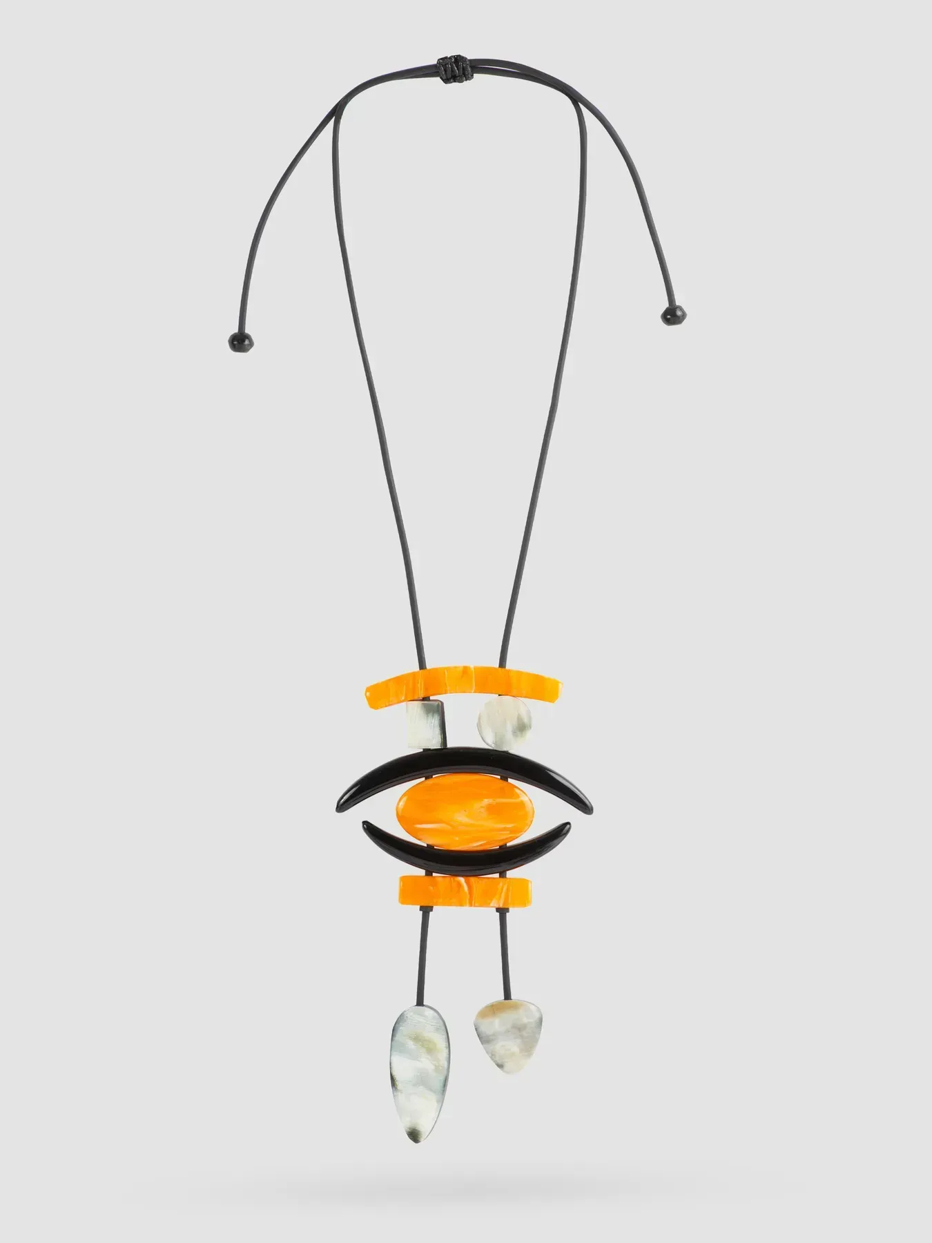 Indira Long Buffalo Horn And Resin Necklace In Orange/Cream/Black - Image 4
