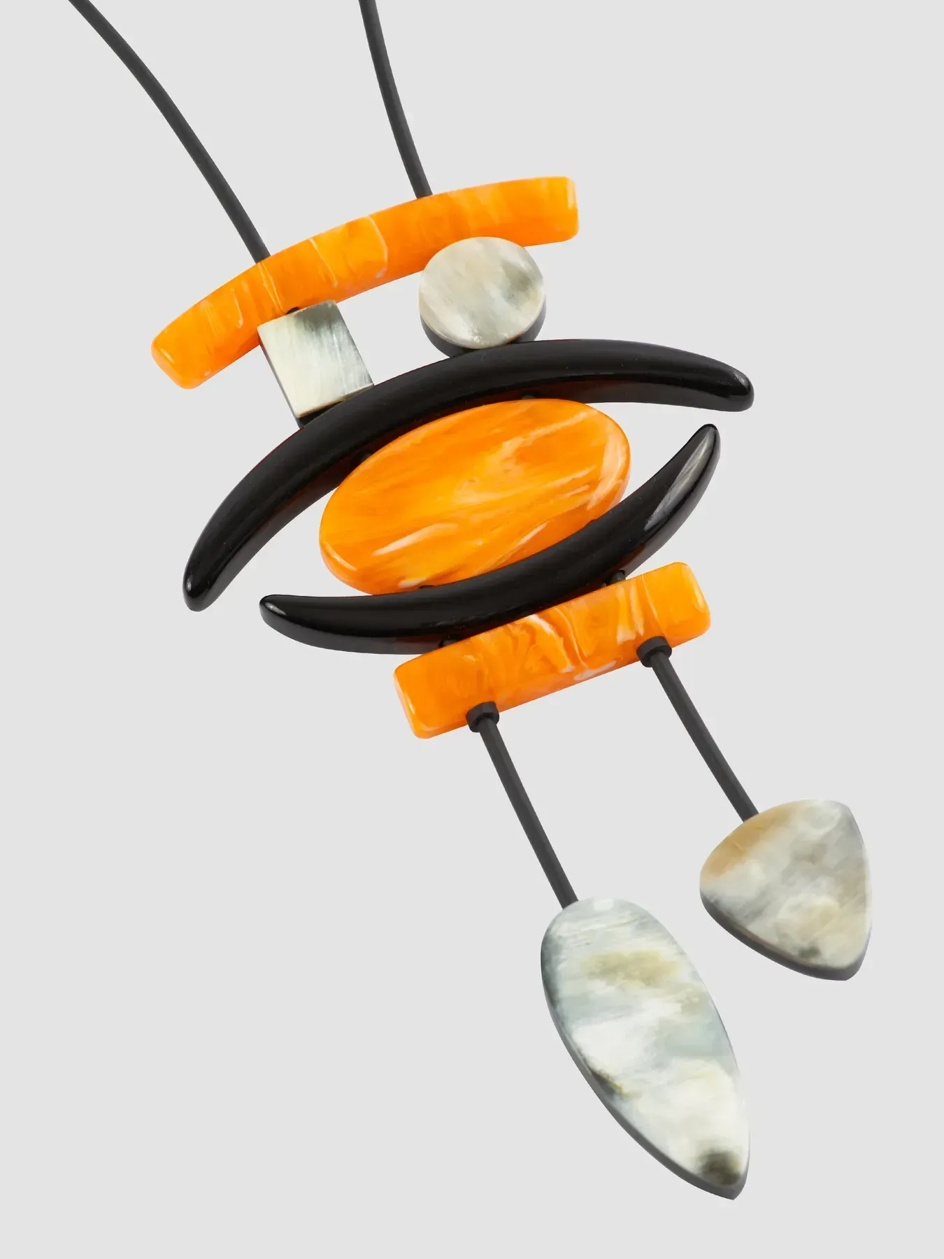 Indira Long Buffalo Horn And Resin Necklace In Orange/Cream/Black - Image 2