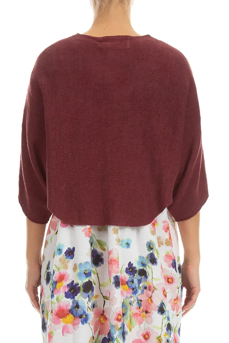Grizas Short Linen Cardigan In Raisin - Image 2