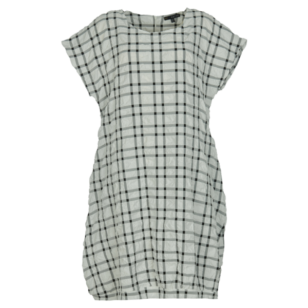 Kozan White Short Sleeve Dress With Black Check
