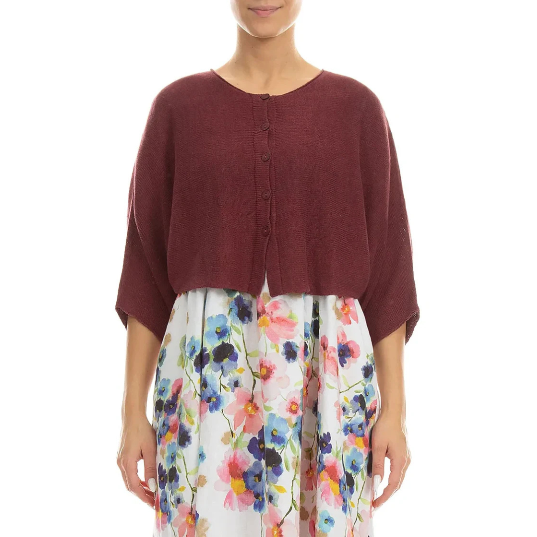 Grizas Short Linen Cardigan In Raisin