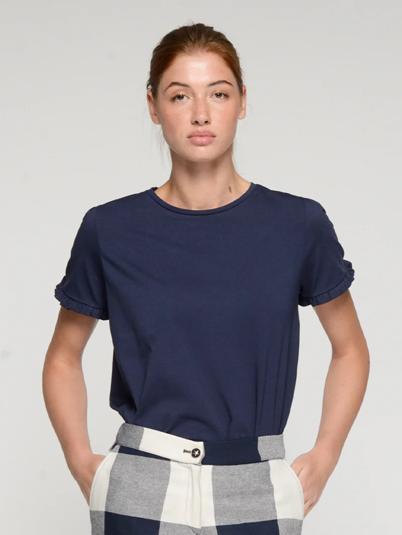 Vilagallo Navy T Shirt With Frill Sleeve - Image 2