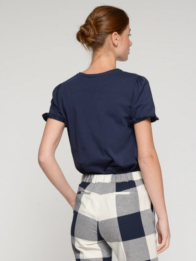 Vilagallo Navy T Shirt With Frill Sleeve - Image 3