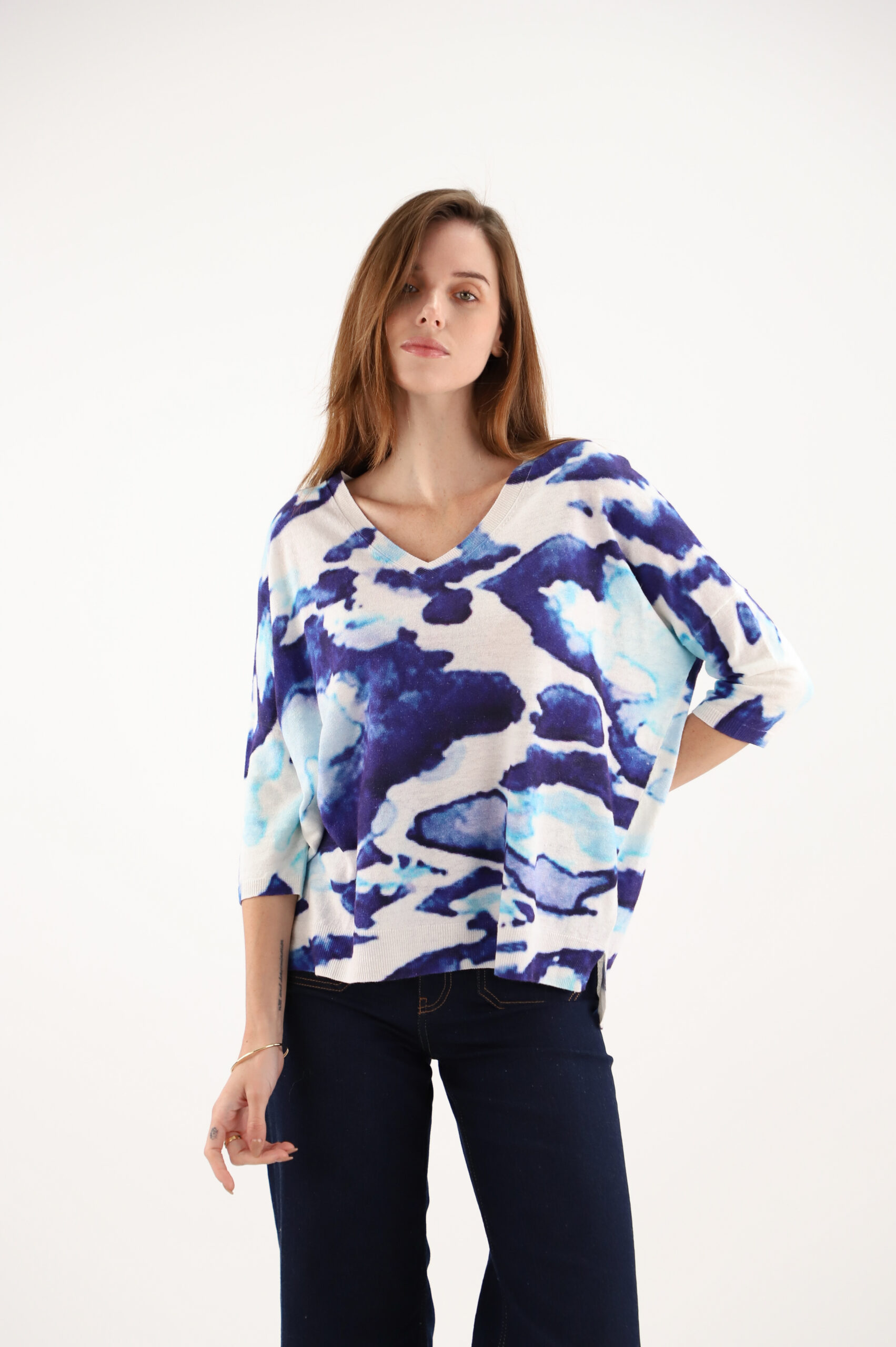 Estheme V Neck Sweater Tie-dye Blue Multi - Image 2