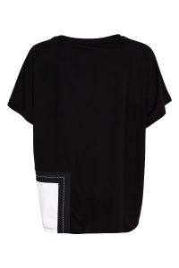 Naya Round Neck Top With Contrast Pocket In Black And White - Image 3