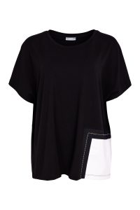 Naya Round Neck Top With Contrast Pocket In Black And White - Image 2
