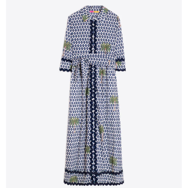 Vilagallo Blue And Cream Diamond Print Dress