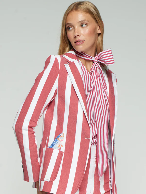 Vilagallo Red And White Striped Jacket With Fish Motif - Image 2