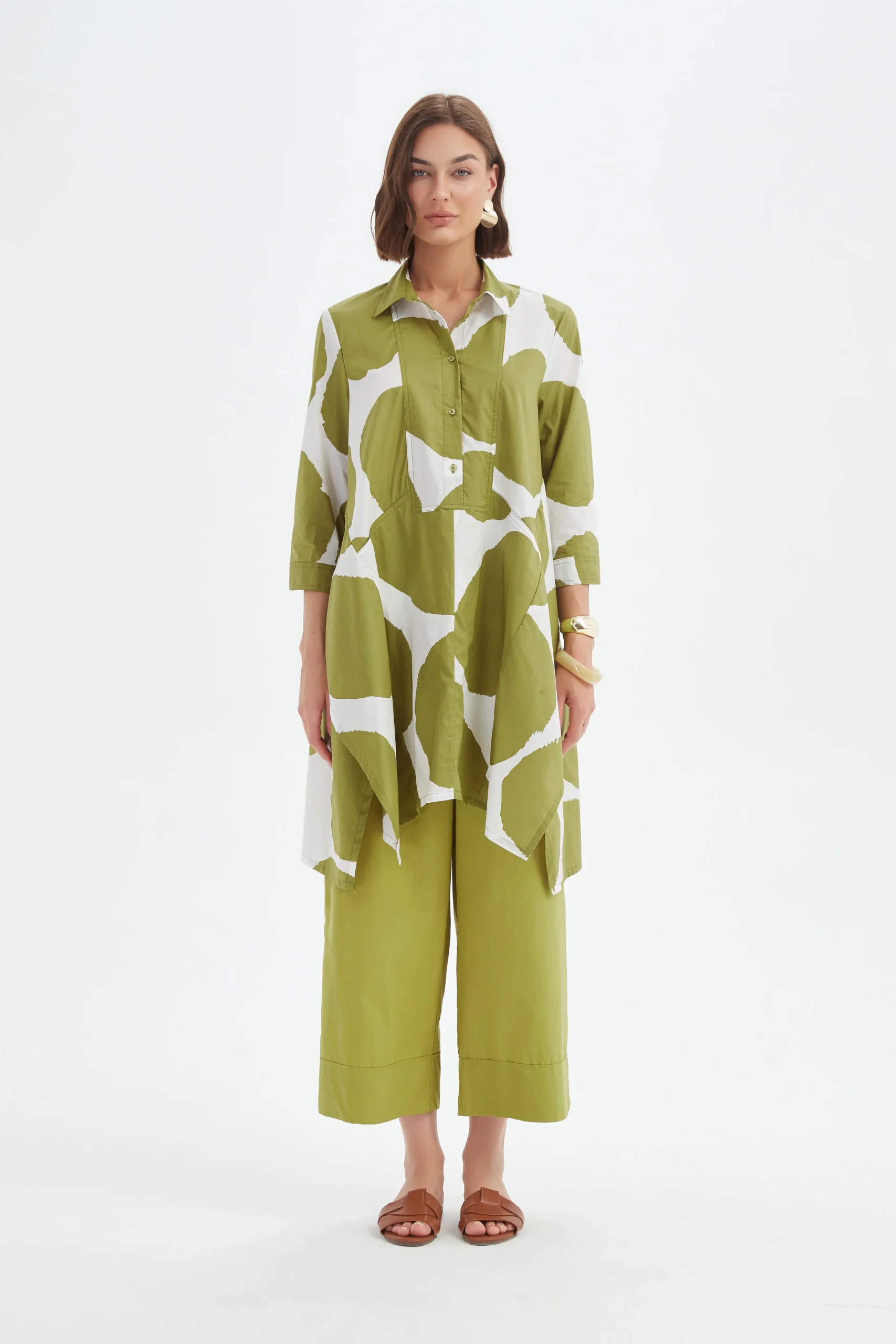 Tirelli Handkerchief Hem Shirt In Chartreuse And White Spot - Image 4