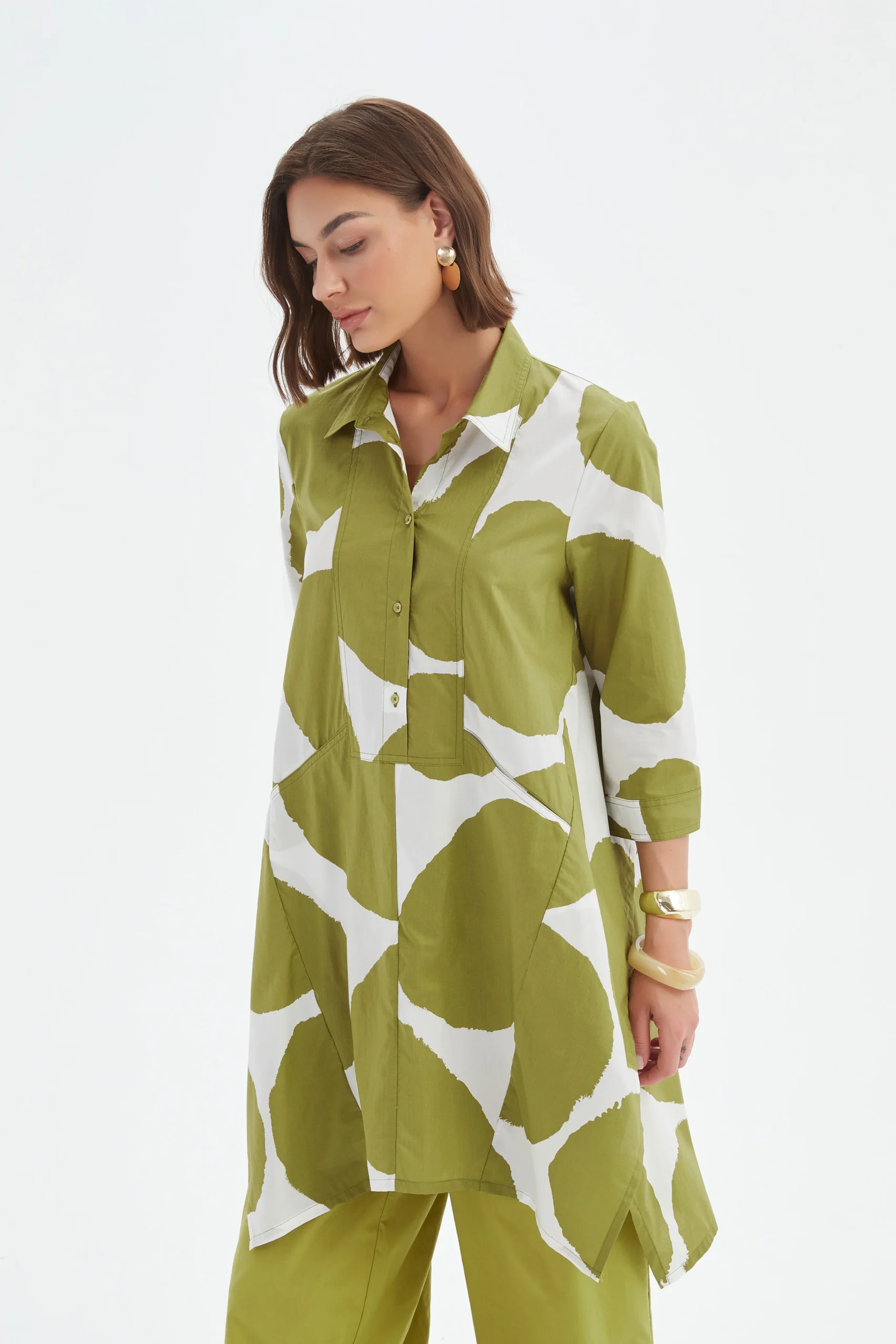 Tirelli Handkerchief Hem Shirt In Chartreuse And White Spot - Image 3