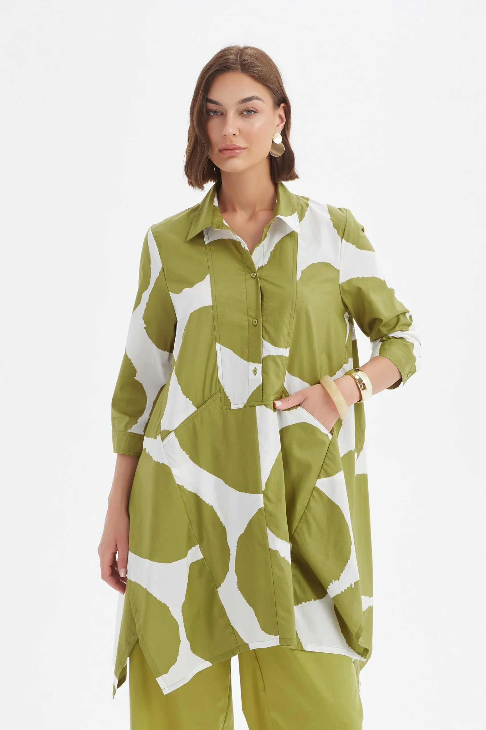 Tirelli Handkerchief Hem Shirt In Chartreuse And White Spot - Image 2