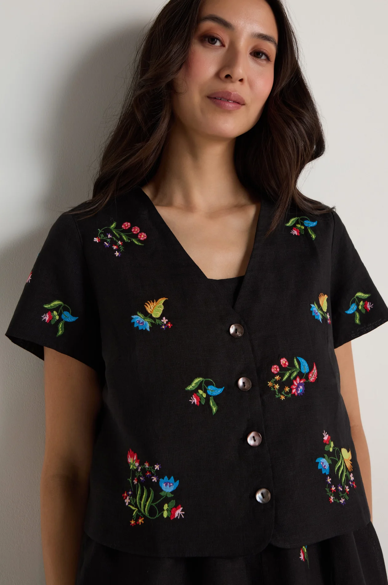 Sahara Vintage Floral Embroidery Jacket In Black Multi - Image 3